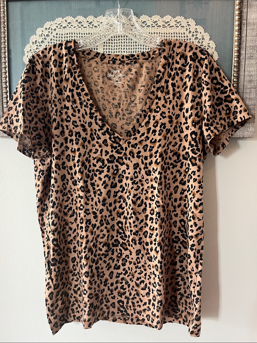 J. Crew Black and Tan Leopard V-Neck Short Sleeve Tee